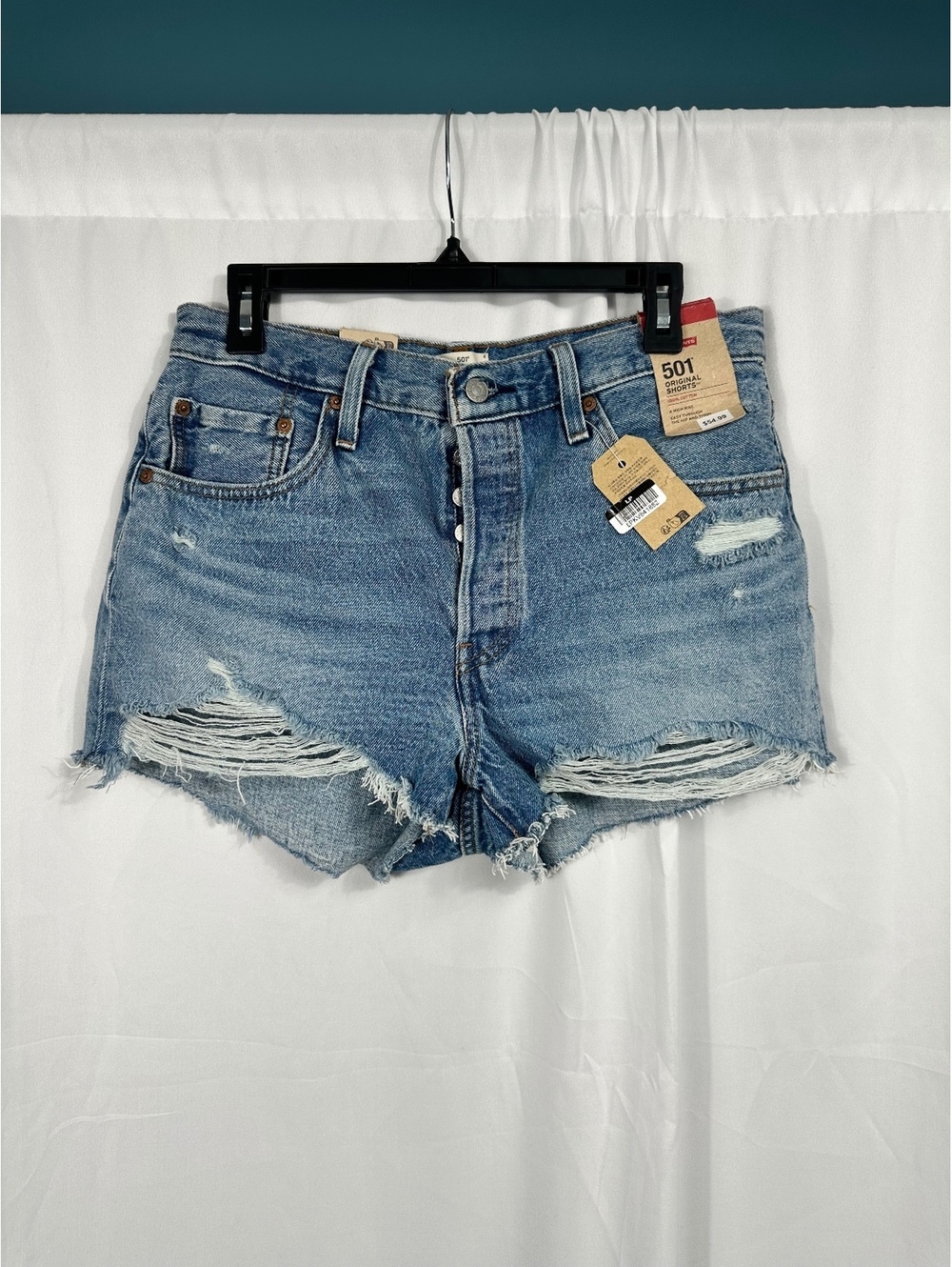 Levi's 501 Original High Rise Distressed Denim Shorts 31W